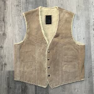 VTG 70s/80s Western Suede Snap Vest Sherpa Lined Leather Shearling Mexico Sz L
